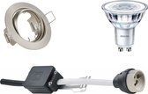 PHILIPS - LED Spot Set - CorePro 830 36D - GU10 Fitting - Inbouw Rond - Mat Nikkel - 3.5W - Warm Wit 3000K - Kantelbaar Ø83mm