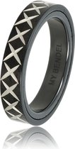 My Bendel - Gegraveerde zwarte ring met kruis motief - Unieke 4 mm brede zwart keramische ring met cross gegraveerd - Met luxe cadeauverpakking