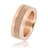 My Bendel 8 mm brede ring rosegoud - Mooie roségouden ring met geweven structuur in het midden - Met luxe cadeauverpakking