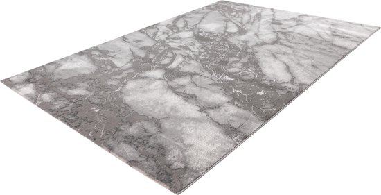 Lalee Marmaris Vloerkleed Superzacht Shiny 3D effect Marmerlook betonlook Tapijt laag polig Karpet maat 160x230 cm Zilver