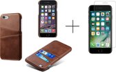 Card Case voor Apple iPhone 8 | iPhone 7 | iPhone SE 2020 | PU Leren Back Cover | Luxe Telefoonhoesje | Pasjeshouder | Bruin + 1x Screenprotector iPhone 8