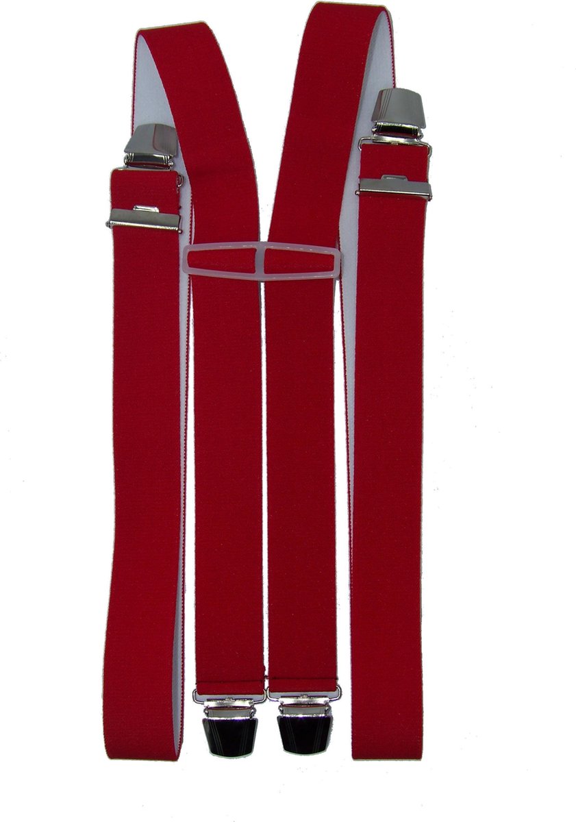 Vierpunts XXL Rode bretel voor de lange man met brede extra sterke stevige Clips - Flores Lederwaren