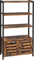 MuCasa© Boekenkast, ladenkast, industriële design boekenkast met 3 planken, 2 lamellen deuren, 70 x 30 x 121,5 cm bruin