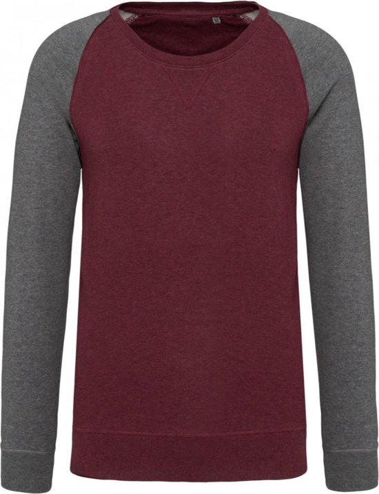 Pull homme bicolore BIO col rond manches raglan Rouge/ Grijs Taille XXL