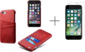 Card Case voor Apple iPhone 8 | iPhone 7 | iPhone SE 2020 | PU Leren Back Cover | Luxe Telefoonhoesje | Pasjeshouder | Rood + 1x Screenprotector iPhone 8