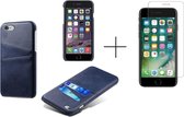 Card Case voor Apple iPhone 8 | iPhone 7 | iPhone SE 2020 | PU Leren Back Cover | Luxe Telefoonhoesje | Pasjeshouder | Blauw + 1x Screenprotector iPhone 8
