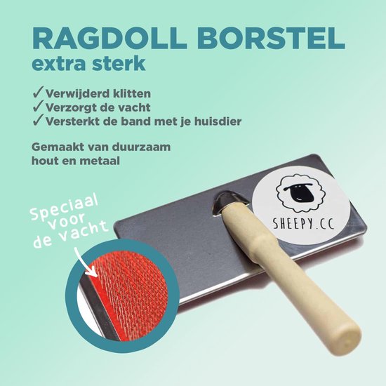 Borstel Ragdoll - Handzaam - Sterk - Duurzaam hout en metaal - Maakt de vacht van je Ragdoll kat weer klit- en viltvrij - kattenvacht borstel
