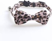 Halsband met luipaard patroon en strikje - Roze - One Size - Katten halsband