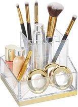 Make-up organizer - houder voor make-upkwasten - met 6 compartimenten - te gebruiken als bergruimte voor make-up, nagellak en meer - doorzichtig/zacht messing