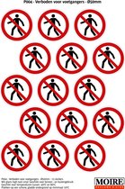 Pictogram sticker 75 stuks P004 - Verboden voor voetgangers - 50 x 50mm - 15 stickers op 1 vel