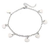 Dielay - Enkelbandje met Hartjes - RVS - Anklet - Lengte Verstelbaar 22-27 cm - Zilverkleurig