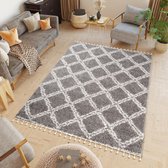 Tapiso Boho Vloerkleed Tapijt Met Kwastjes Slaapkamer Hoogpolig Maat- 160x220