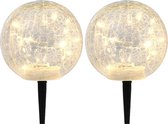 Set van 4x stuks solar tuinlampen/prikspots glazen craquele bol op zonne-energie met schemer sensor 15 cm - Prikspots tuinverlichting