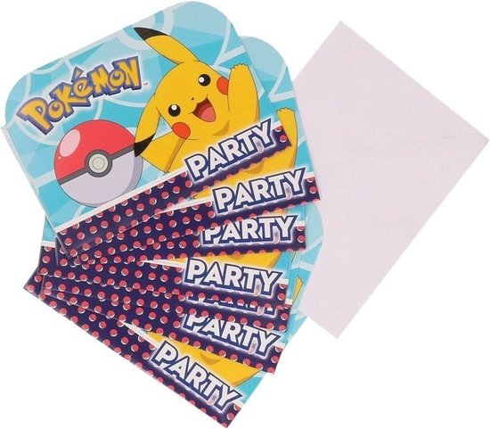 Carte invitation anniversaire Pokémon - Lot de 8 - Décorations Anniversaire