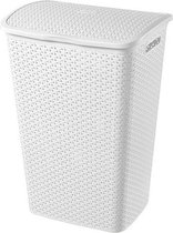 Wasmand rotan met deksel wit 55 liter - Kunststof geweven wasmanden