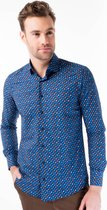 Web Blouse Overhemd Heren Slim Fit Bolletjes Print Blauw - 41