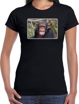 Dieren shirt met apen foto - zwart - voor dames - natuur / Chimpansee aap cadeau t-shirt / kleding XS