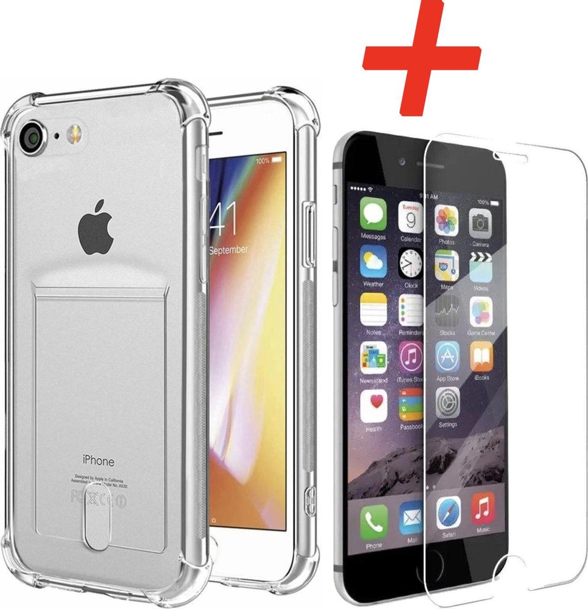 YPCd® Geschikt voor Apple iPhone SE 2020 Pasjeshouder - Shock Case Transparant