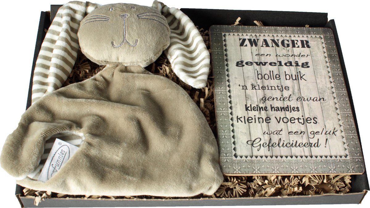 Goedkoopste Brievenbuscadeau zwanger, knuffelkonijn grijs, cadeau baby