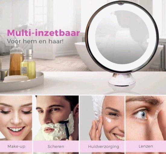 Pauleen Make-Up Spiegel met LED-verlichting - Met zuignap - 10x zoom - Pauleen