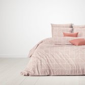 Mistral Home - Dekbedovertrek - 100% katoen - 260x240+2x 65x65 cm - Met flessenhals - Ethnic Grid - Ecru, Roze