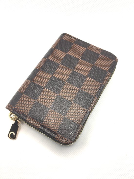 Portefeuille avec fermeture à glissière en cuir PU marron carré / Porte-cartes de crédit avec fonction anti-skim RFID / portefeuille pour dames fan.