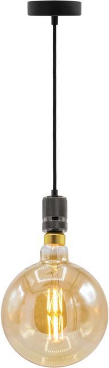 Industriële zwarte glanzende snoerpendel - inclusief XXXL LED lamp - unieke dubbeldekker spiraal