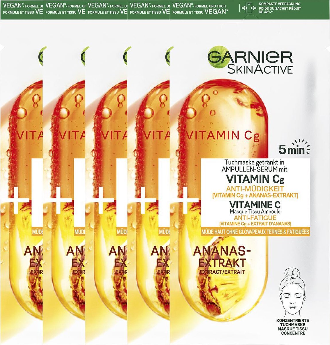 Garnier SkinActive Ampul Sheet Mask Met Ananas & Vitamine C Serum - 5 Stuks - Garnier
