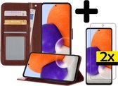 Samsung A72 Hoesje Book Case Met 2x Screenprotector - Samsung Galaxy A72 Case Wallet Cover - Samsung A72 Hoesje Met 2x Screenprotector - Bruin