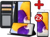 Samsung A72 Hoesje Book Case Met 2x Screenprotector - Samsung Galaxy A72 Hoesje Wallet Case Portemonnee Hoes Cover - Zwart