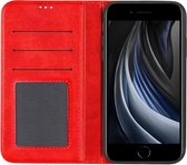 Telefoonglaasje Bookcase Geschikt voor iPhone SE (2020) - PU Leer - Rood - Beschermhoes - Wallet - Cover