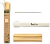 Herbruikbare Bamboe Rietjes | 6 Rietjes 22cm | Herbruikbaar Rietje | Sterk & Duurzaam | Cocktail Rietje | Biologisch Afbreekbaar & Milieuvriendelijk | Vaatwasserbestendig | Opbergzakje | Bambaw