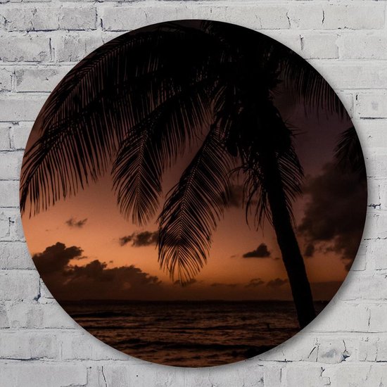 Muurcirkel ⌀ 40 cm - Muurcirkel palmtree sunset - Kunststof Forex - Landschappen - Rond Schilderij - Wandcirkel - Wanddecoratie
