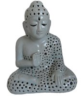Lampe à thé statue de Bouddha faite à la main hauteur 26 cm longueur 20 cm largeur 15 cm couleurs gris vert bleu décoration de la maison pour une utilisation intérieure et extérieure.