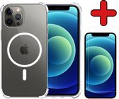 Hoes voor iPhone 12 Pro Max Hoesje Geschikt Voor Magsafe Compatible Shockproof Hoes Siliconen Case Met Screenprotector - Transparant
