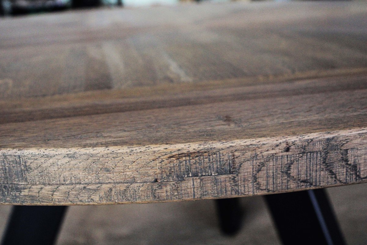 PTMD eiken houten tafel hoog rond grijs