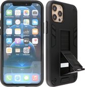 Stand Shockproof Telefoonhoesje - Magnetic Stand Hard Case - Grip Stand Back Cover - Backcover Hoesje voor iPhone 12 - iPhone 12 Pro - Zwart