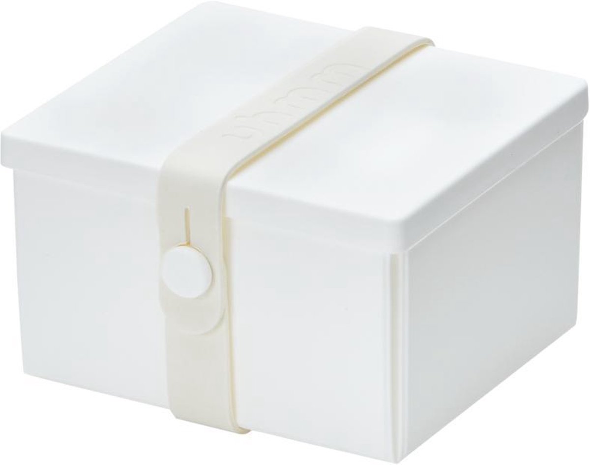 Uhmm Box 02 - White Box & Strip - Lunch to Go - vierkant/square - plat uitvouwbaar/foldable flat - voedselveilig/food safe – geschikt voor vaatwasser, vriezer, magnetron/dishwasher, freezer, microwave safe - 100% recyclable – Deens/Danish Design