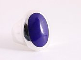 Grote ovale hoogglans zilveren ring met lapis lazuli - maat 21