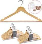 bomoe Sjard Houten Kledinghanger Set van 20 stuks - Natuur - 360° Draaibaar Kleerhangers met Broeklat FSC® Gecertificeerd anti-slip ruimtebesparende Hangers broekhanger hout hanger