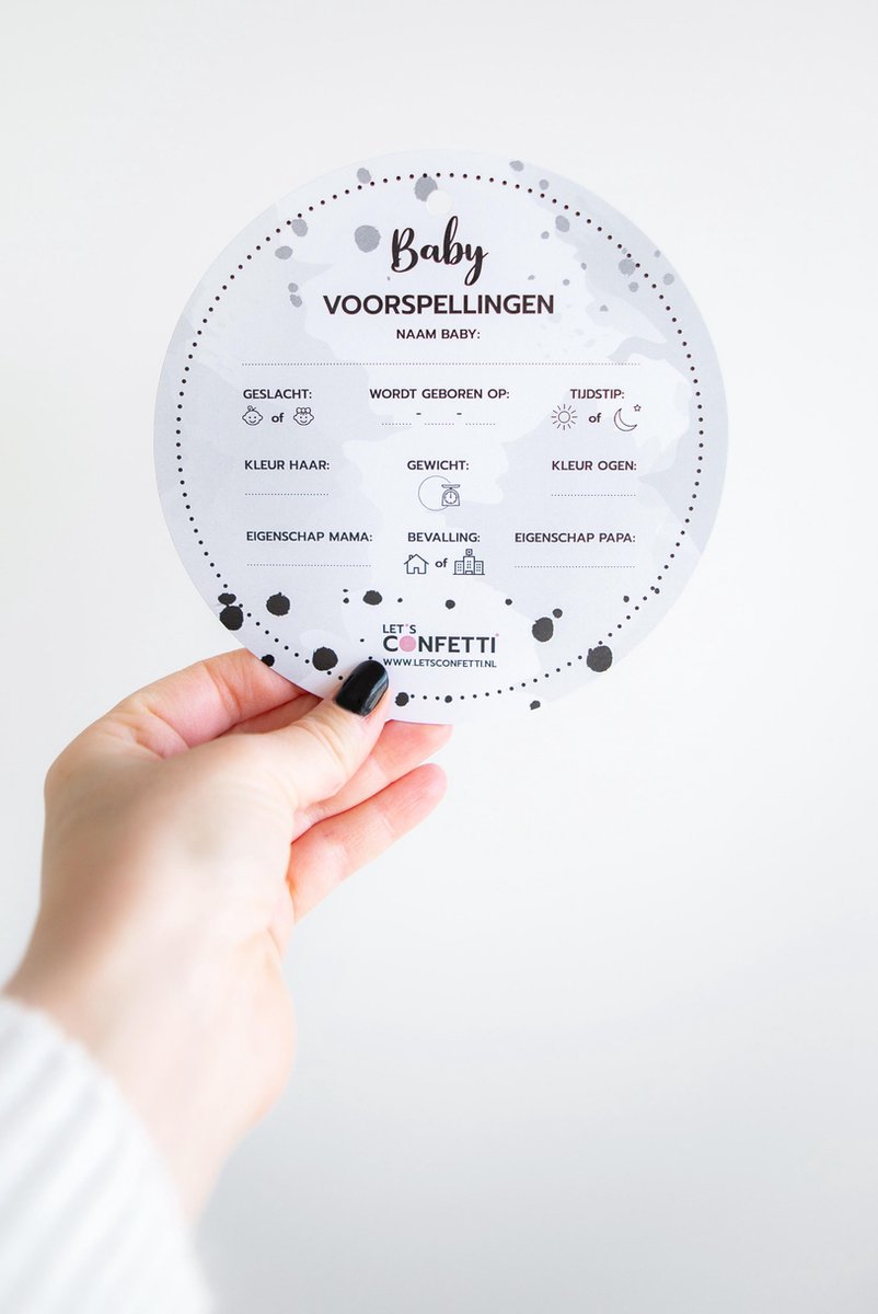 Goedkoopste Babyshower invulkaart | GRIJS | 15 stuks | ROND | voorspellingskaart | wenskaart | LET'S CONFETTI