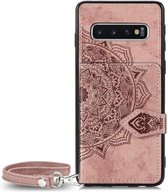 Backcover Fashion Mini Wallet Hoesje Samsung Galaxy S10 Roségoud - Gratis Screen Protector - Telefoonhoesje - Smartphonehoesje