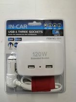 USB Hub 3x 12V autolader sigarettenaansteker + 2x USB aansluiting / 120Watt