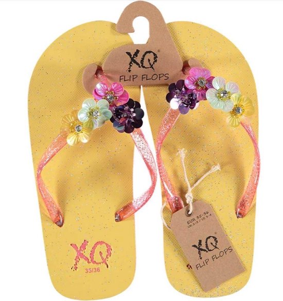 Xq Footwear Teenslippers Glitter Meisjes Geel roze Maat 27 28 bol