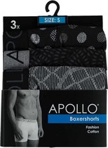 Apollo Boxershort Heren Katoen Grijs/zwart 3 Stuks Maat L