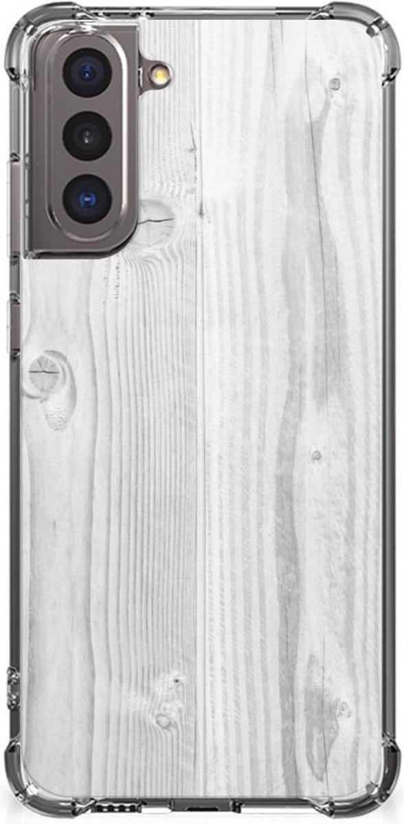 Samsung Galaxy S21 Stevig Telefoonhoesje White Wood