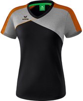 Erima Premium One 2.0 T-Shirt Dames Zwart-Grijs Melange-Neon Oranje Maat 48