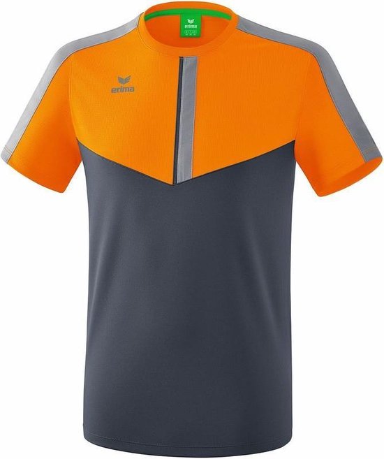 Erima Squad T-Shirt Slate Grijs-Monument Grijs-New Oranje Maat XL