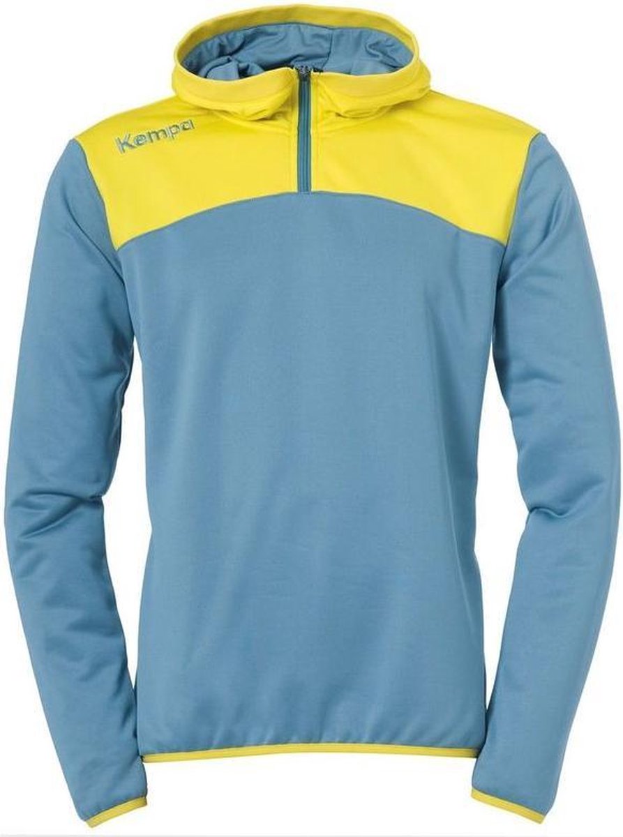 Kempa Emotion 2.0 Hoody met 1-4 Rits Dove Blauw-Limoen Geel Maat M