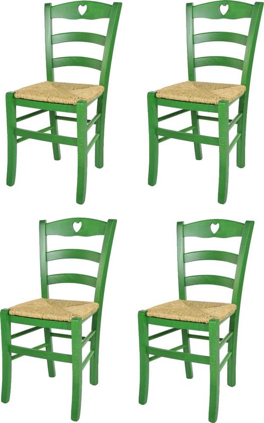 Foto: Tommychairs cuore eetkamerstoelen set van 4 groen rotan hout